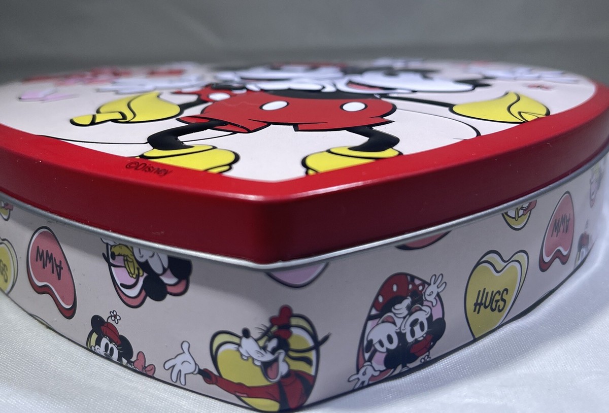 MICKEY & MINNIE MOUSE Candy Heart Shaped Tin I Love Us 7.25