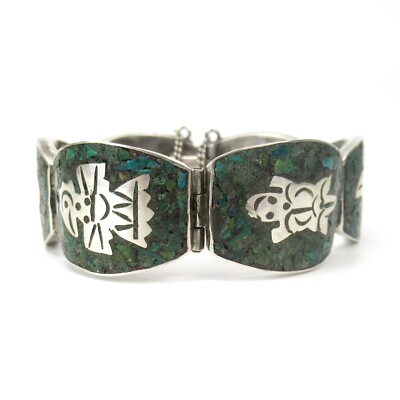 Designer Armband 925 Sterling Silber Mexiko Türkis-Inlay Aztec-Style Vintage