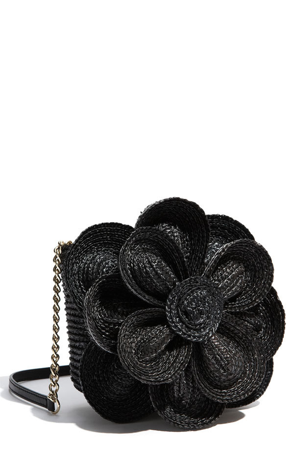 Kate Spade Lawn Party Bitsy Straw Flower Crossbody Black Black