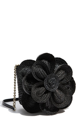 Kate Spade Lawn Party Bitsy Straw Flower Crossbody Black Black