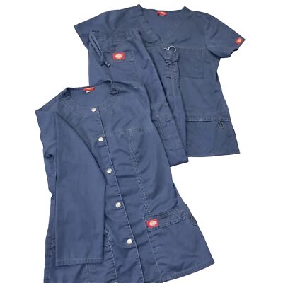 Dickies Scrubs 3 Piece Set V-Neck Top Bottom Jacket Women's Sz XS Navy Blue