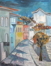 vintage oil painting landcspe cityscape