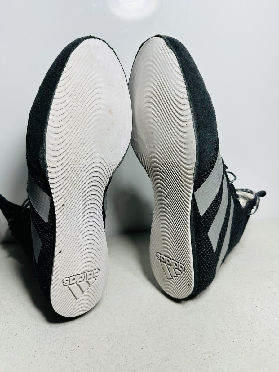 Adidas Box Hog 3 Black Silver Boxing Shoes Mid Cut Mesh Gum Adidas Box Hog 3 Black Silver Boxing Shoes Mid Cut Mesh Gum