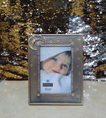 Bronze Twinkle Star Moon Baby Photo Frame 3 1/2'' X 5'' Embossed Burnes of Boston