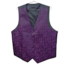 Purple Black Paisley Vest Men's XL NEW Silk Barry Wang Pockets Prty Mail Shp