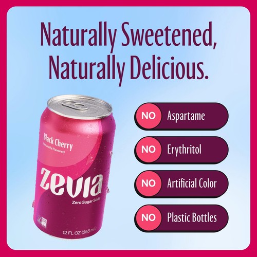 Zero Sugar Soda, Black Cherry, 12 oz Cans (24-Pack) – Naturally Sweetened, No... - Picture 3 of 6