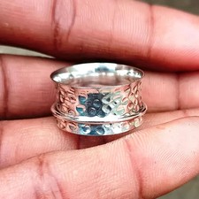 Hammered Sterling Silver Wide Band Ring Statement Boho Wrap Band, Han All size