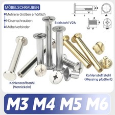 Möbelschrauben Hülsenmuttern Flachkopf Verbindungschraube Möbelverbinder M3-6