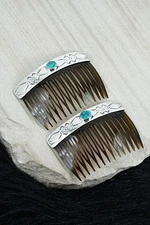Turquoise & Sterling Silver Hair Combs - Jolene Begay
