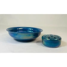 Mid Century MCM Rörstrand Ateljé Stoneware Iridescent Bowl, Flower Frog 