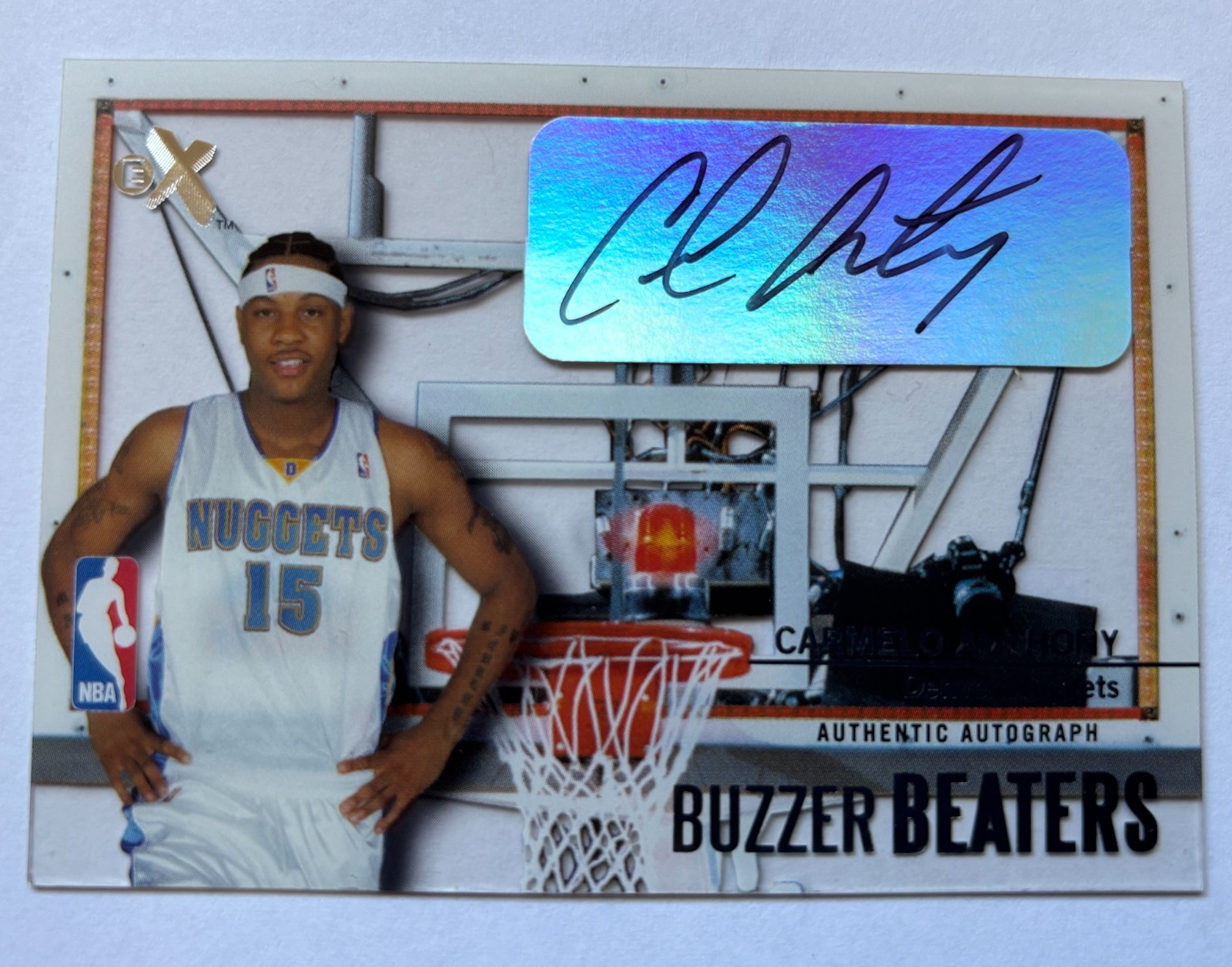 2003-04 CARMELO ANTHONY FLEER E-X BUZZER BEATERS ROOKIE AUTO RC #6/299 HOF