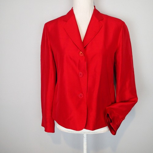 Giacca blazer Ralph Lauren taglia 8p 100% seta rosso 3 bottoni vacanza Lagenlook - Foto 3 di 21