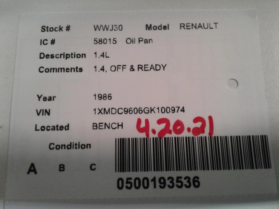 Cacerola de aceite del motor usada se adapta a: 1986 Amc Renault Alliance 1.4 grado A Foto 4 de 4