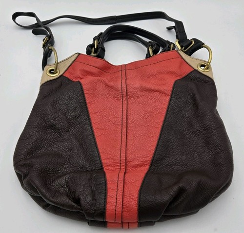 orYANY Victoria Dove Colorblock Handbag Tote Brown Beige Orange Leather Bag EUC - Picture 2 of 11