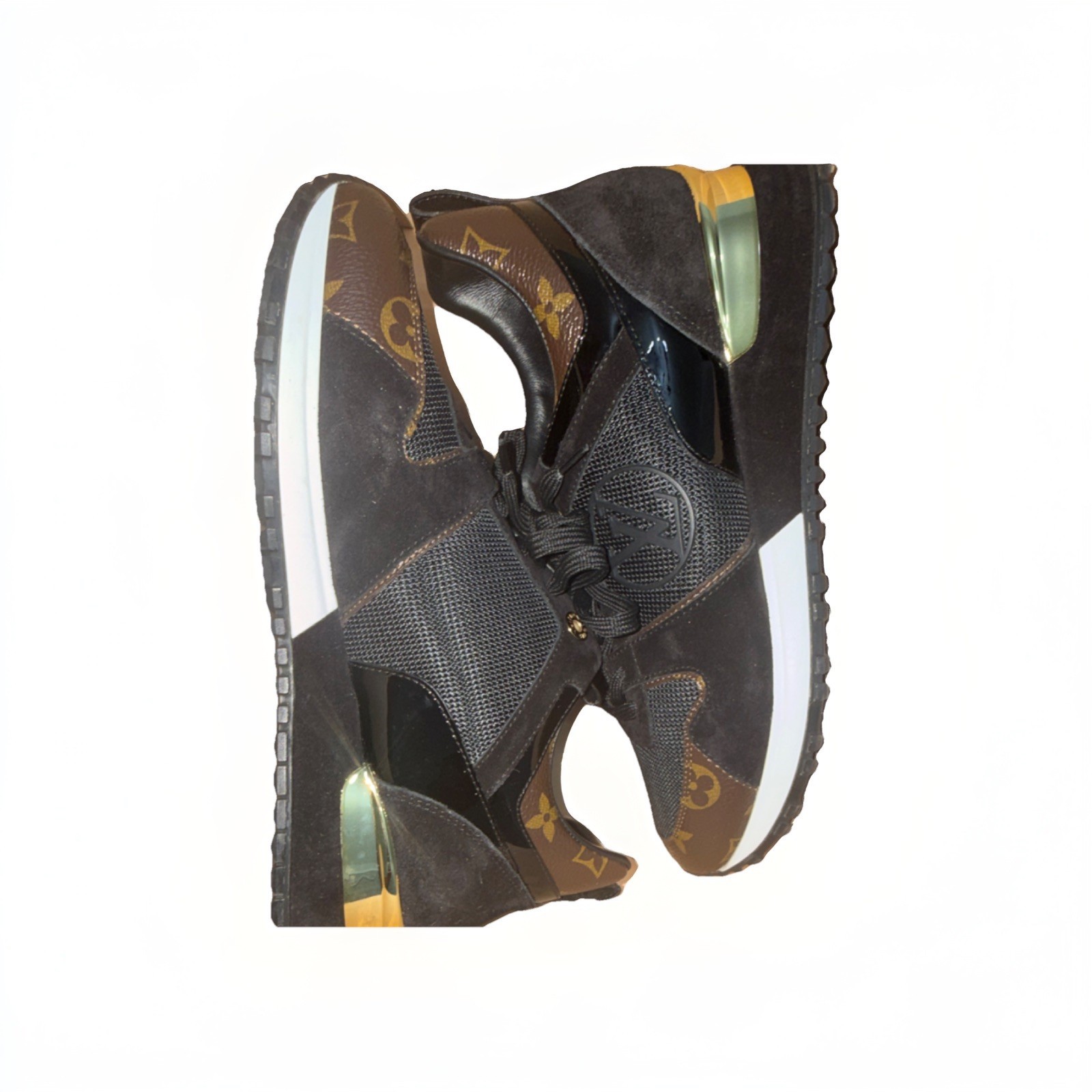 Louis Vuitton Run Away Sneaker Black Brown Gold Logo Low Top Lace-Up AUTHENTIC image 4