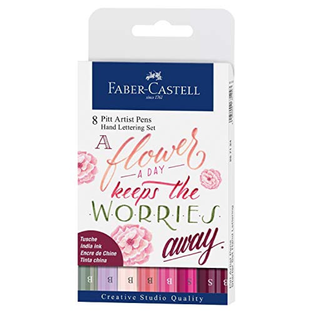 Faber-Castell 267124  Bustina con 8 Pitt Artist Penna Hand Lettering, Rose - NUO