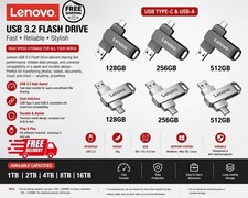 Lenovo USB 3.2 512GB OTG Flash Drive USB-C Type-C Metal Memory Stick Pen Drive