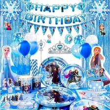 Frozen Party Decoration Disney Princess Birthday Tableware Tablecloth Plates Set