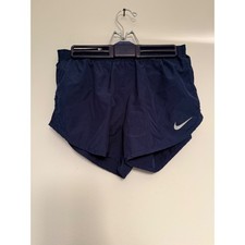 Nike Womens Dri-FIT Running Shorts Navy Blue Small Reflective Logo Zip Pocket