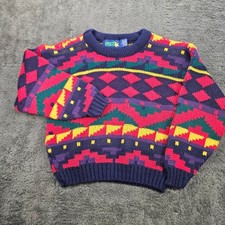 Apparatus Sweater Kids L Multi Color Vintage Geometric Knit Crewneck USA Made