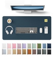 Dark Blue Leather Desk Protector 31.5x15.8 Inch NonSlip PU Laptop Pad Mat