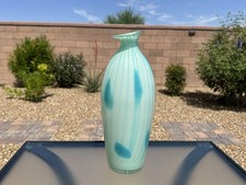 ART GLASS Light Bule and Teal SWIRL VASE Decorative Vase 13 1/4" Tall Hand Blown