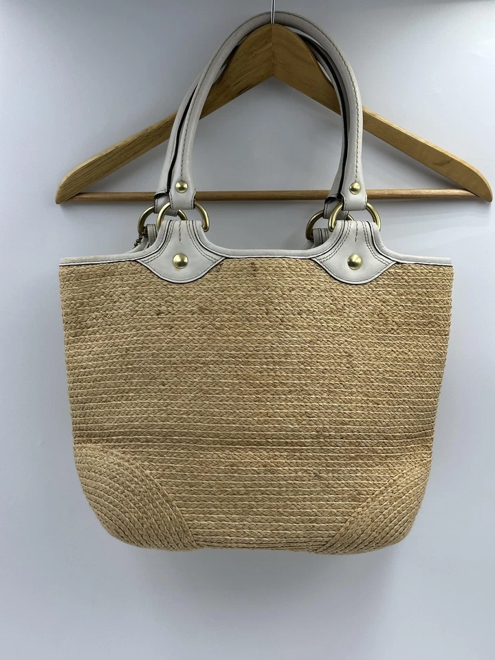 Bolso de Mano Coach Paja Mujer Talla Única Cuero Blanco Natural Flor Rafia F13378 Foto 3 de 4