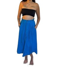 Vintage classic A line midi skirt pockets elastic waist electric blue adjustable