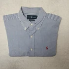 Ralph Lauren Shirt Mens Medium Blue Striped Short Sleeve Seersucker Classic Fit