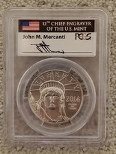 2014 Platinum Eagle/Liberty 1 Ounce $100 MS70 Mercanti Signed First Strike Coin 4099.00 per troy oz