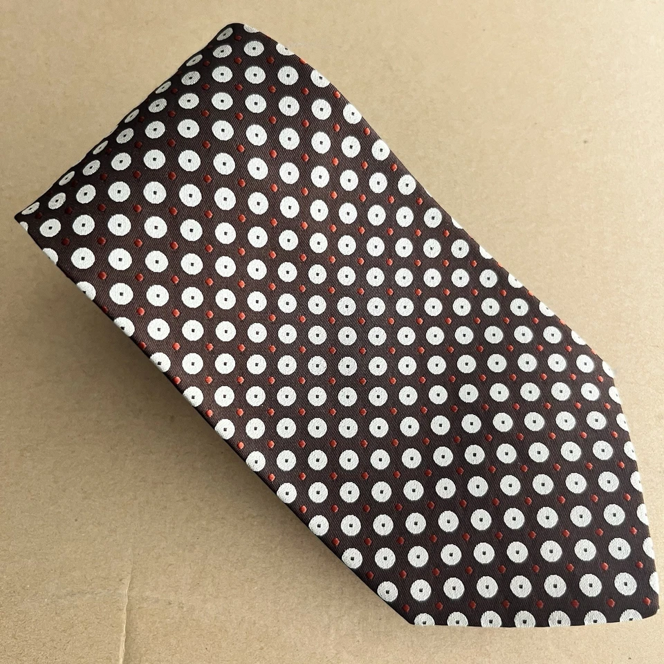 Sulka Men's Neck Tie 100% Silk Brown Silver/Red Dots Vintage, Made in France - Image 3 of 4