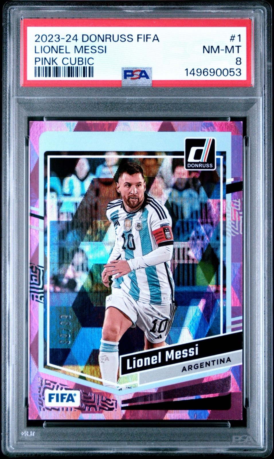 2023-24 Panini Donruss Fifa - Lionel Messi #1 Pink Cubic /99 *PSA 8*