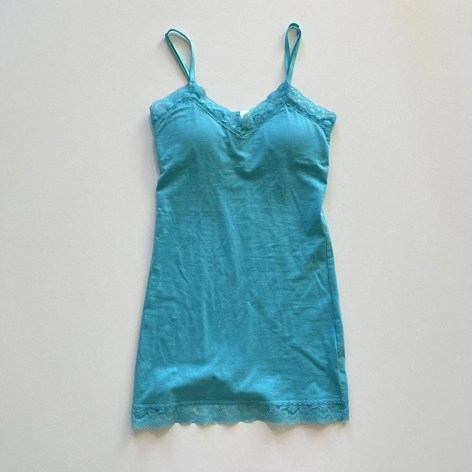 Regata feminina Y2K 2000s azul ajustada renda cami fada babydoll tamanho médio - Imagem 2 de 4