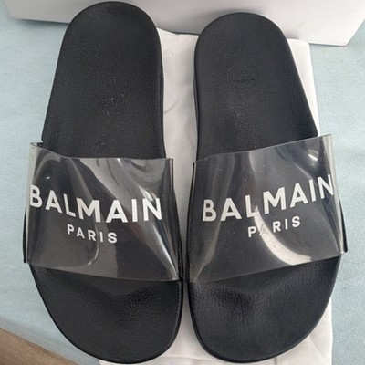 Balmain Men's Black PVC Logo Slide Sandals TNOC485K US Size 10 New