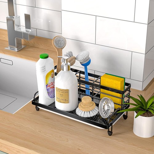 Organizador de carrito de fregadero de cocina Cisily, jabón antideslizante a prueba de óxido negro, negro - Imagen 5 de 8