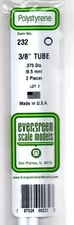 Evergreen 232 Styrene Tube  .375" .95cm Diameter pkg(2)