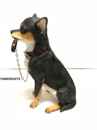 Sitting with Lead in Mouth Tan Black Chihuahua Dog Statue BNIB Chihuahua Lovers - Picture 3 of 3