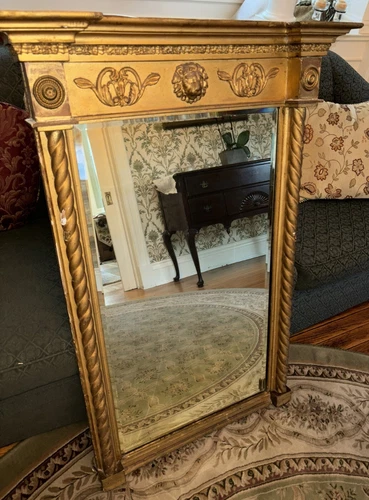 Antique Federal Beveled Glass mirror Gilt Lion Column Motif 28.5"wx41.5"h pickup