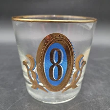 Rare Vintage 1960's Cocktail Libbey MCM Blue & Gold Numero High Ball Glass--8