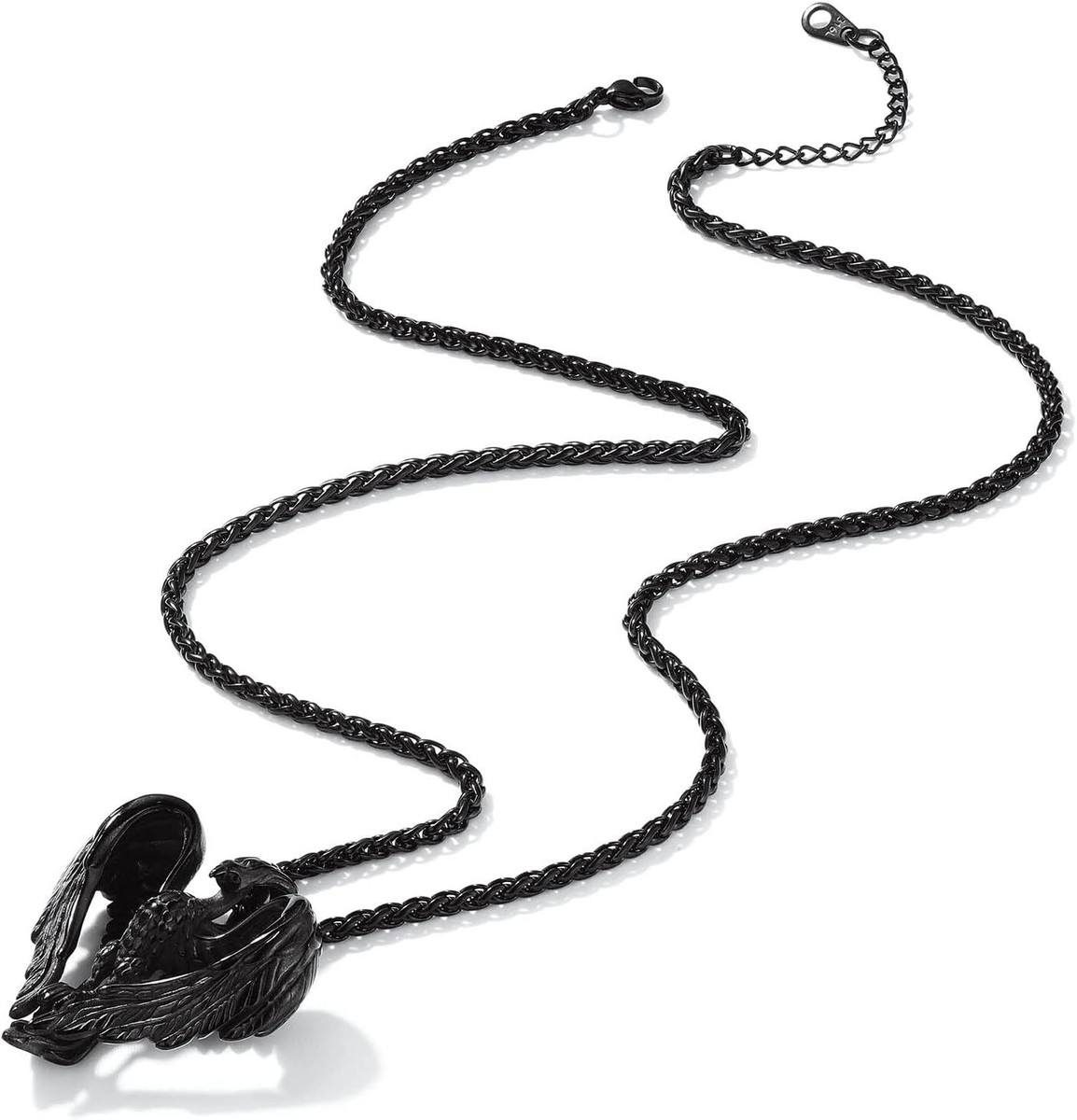 Stainless Steel Black Phoenix Pendant Necklace for Men Women