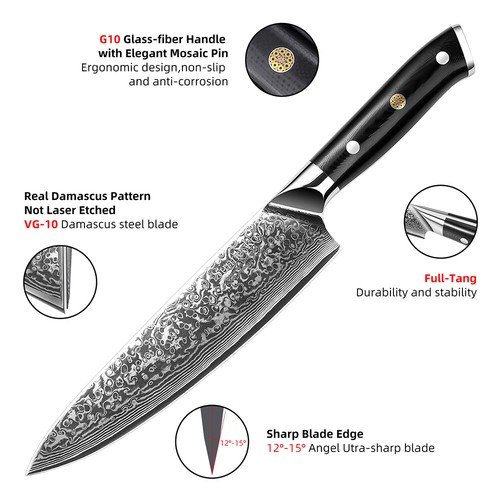 Juego de cuchillos de chef Sunnecko Damascus 8 piezas herramientas de cocina de precisión para cortar - Imagen 8 de 8