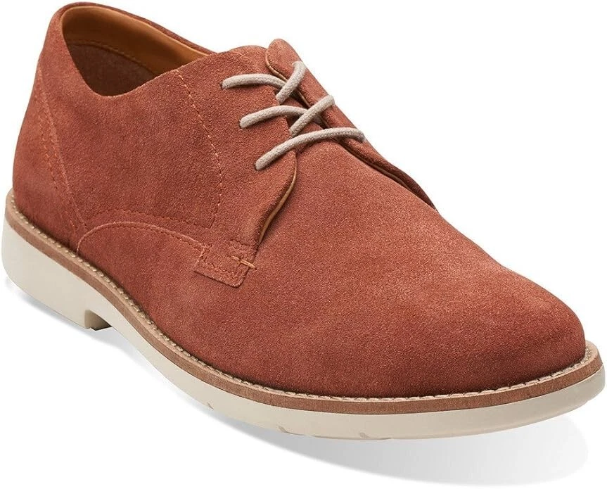 Nuove scarpe eleganti Clarks uomo Raspin Plan scamosciate Oxford rosse taglia 9 5M