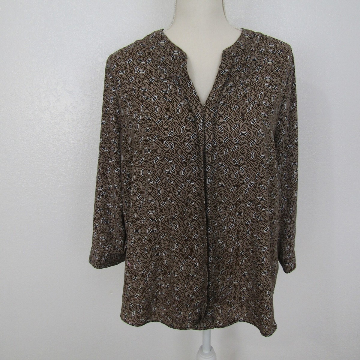 DANA BUCHMAN トップス Dana Buchman Shirt Top Blouse Pullover V-Neck Womens L Brown
