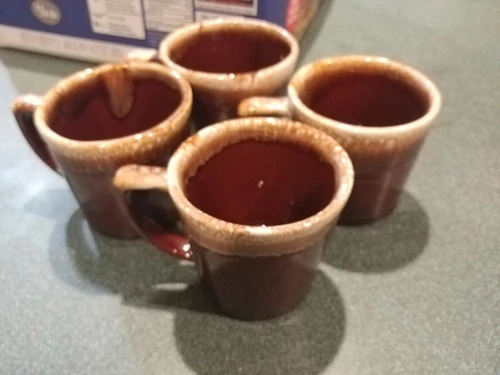 McCoy Brown Drip Coffee Mugs D Handle Cups Set of 4 Vintage - estate find