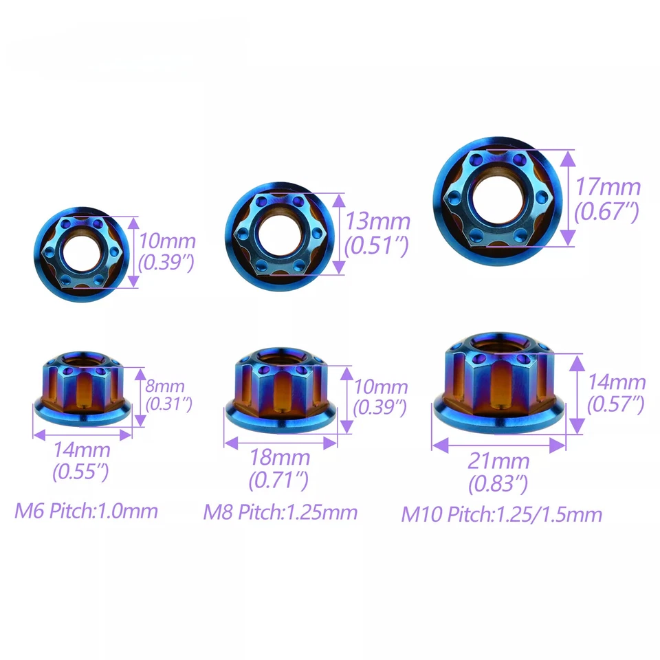 6pcs Titanium Nut M6 M8 M10 M12 M14 M16 Ti Flange Nuts for Motorcycle Rear Axle - Image 2 of 4