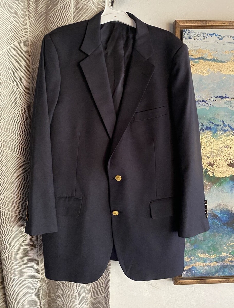 Brooks Brothers LORO PIANA Blazer Mens Sz 44 Navy Blue Gold