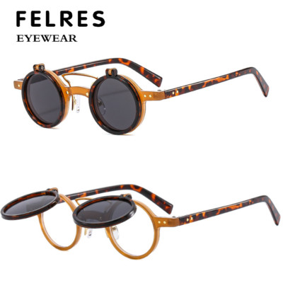 Fashion Steampunk Flip Up Lens Round Sunglasses Men Women Retro Outdoor Glasses 