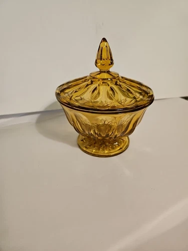 Vintage Anchor Hocking Fairfield Amber Candy Dish With Lid