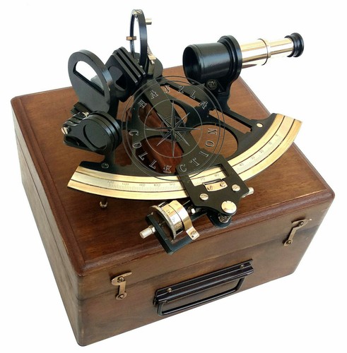 Nautical Collectible Working Sextant Wth Wood Box Marine Antique Brass Astrolabe - Picture 2 of 4