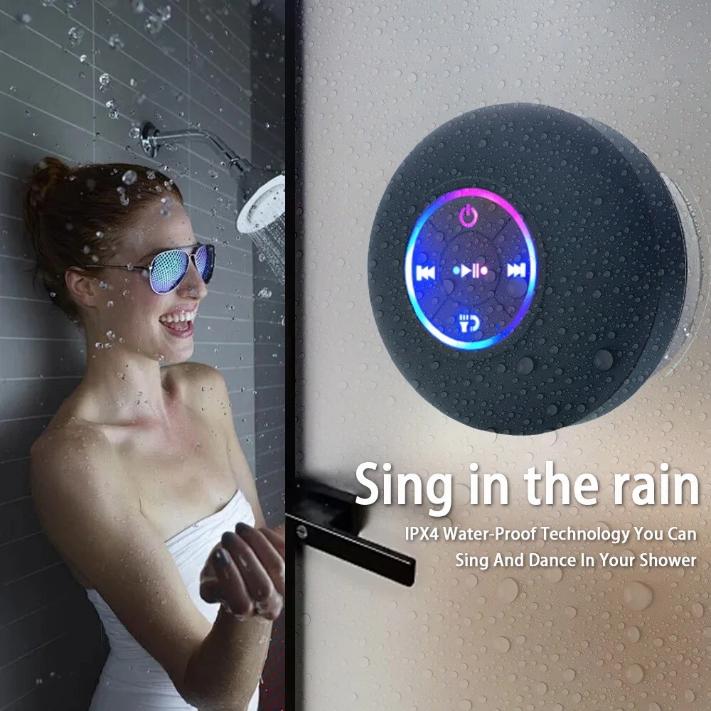 Altavoz Bluetooth LED Resistente Agua | Ventosa | Mini Estéreo Baño